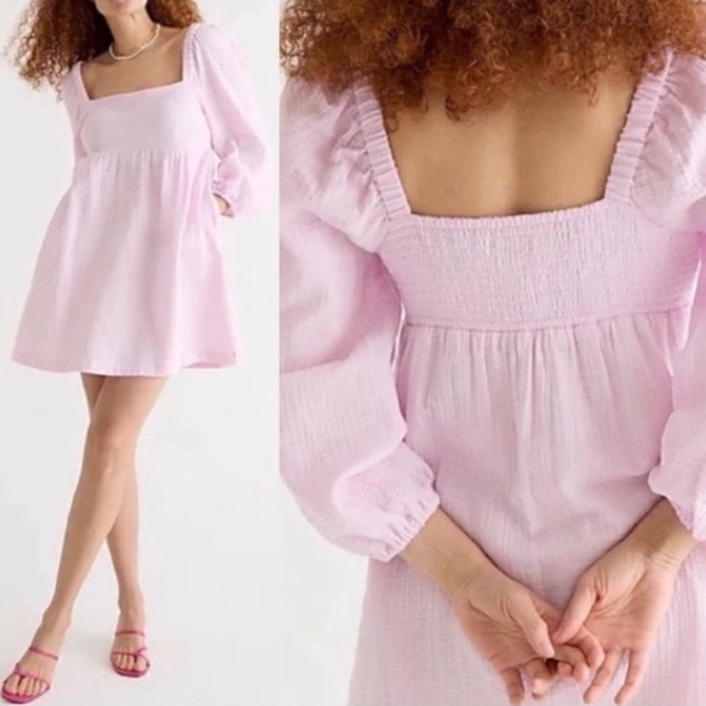 J.Crew Light Lavender Purple Square Neck Puff Sleeve Mini Dress Sz Medium Tall